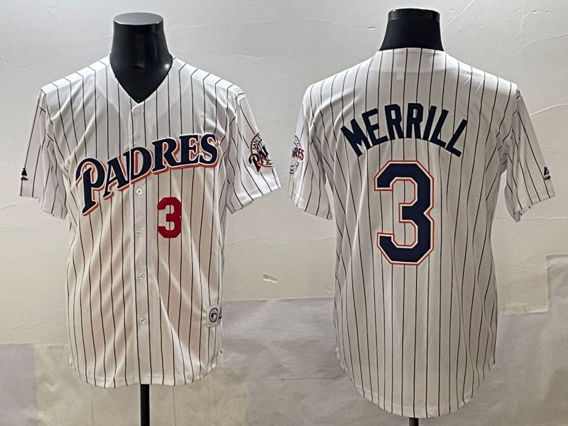 Men 2025 San Diego Padres #3 Merrill White Stripe Throwback Game Nike MLB Jersey style 3->san diego padres->MLB Jersey